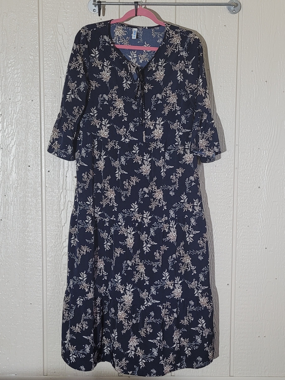 Wish Navy Floral Midi Dress with Cream Botanical Print